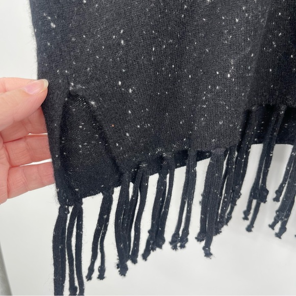 525 America Black Marled Cashmere Poncho Sweater with Fringe - Picture 6 of 12